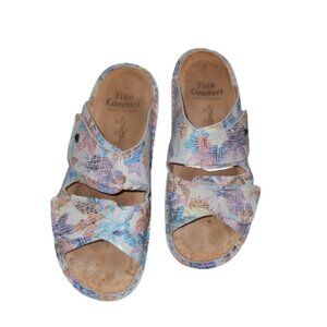 Finn Comfort Sandals Women's Strappy Flats Blue Pink Floral Print || sz7